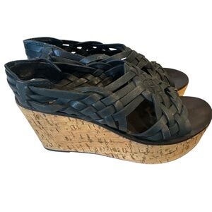 Tory Burch Women's Black Woven Wedge Sandals